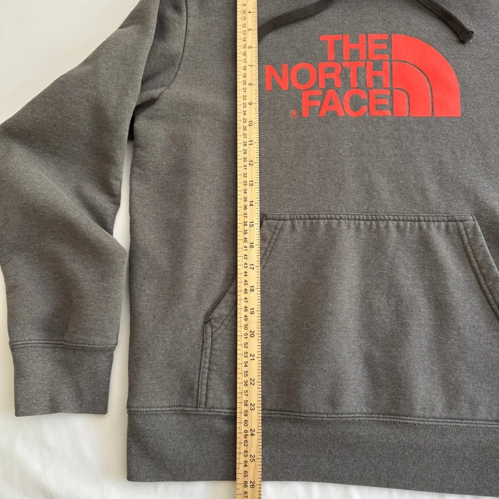 The North Face Hoodie Mens L Grey Half Dome Orange Logo Pullover Sweatshirt Camp